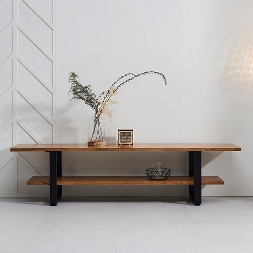 우아미가구 뷔크 2단 참죽 원목 오크 거실장 2100