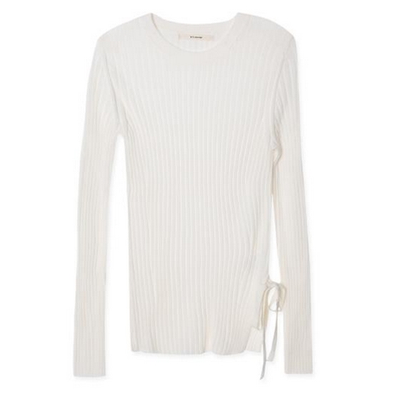 LF 앳코너 아이보리 아크릴혼방 옆리본장식 골지 스웨터 AMD06DA22IV