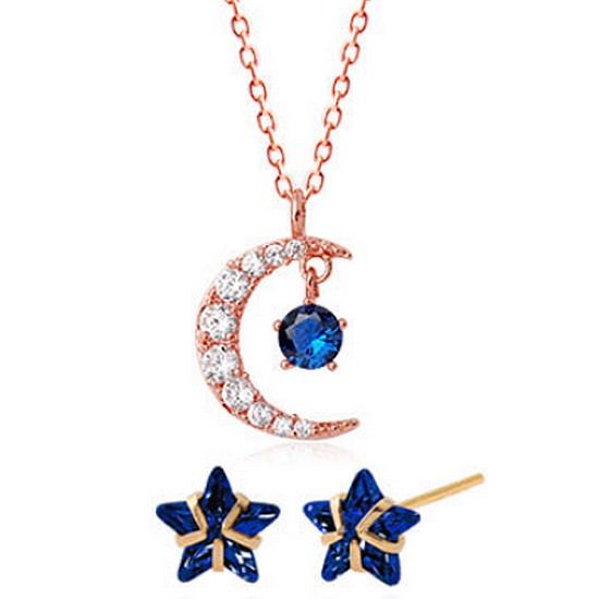 미니아트 탄생석 컬러 목걸이+귀걸이 2종세트 9월 사파이어 RS490+GT125