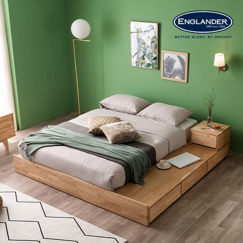잉글랜더 클림트 무헤드 원목 수납형 침대 LK+협탁 (라텍스7존독립K매트)_이미지