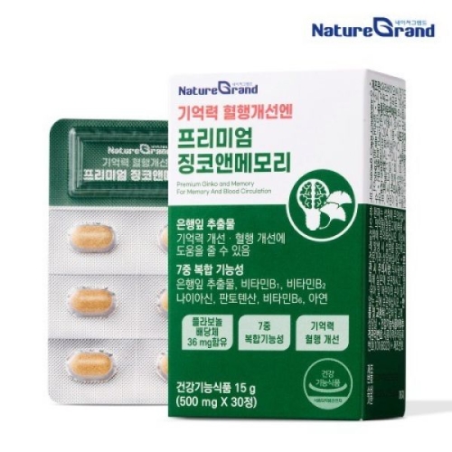 네이처그랜드 기억력 혈행개선엔 프리미엄 징코앤메모리 30정 (1개)_이미지