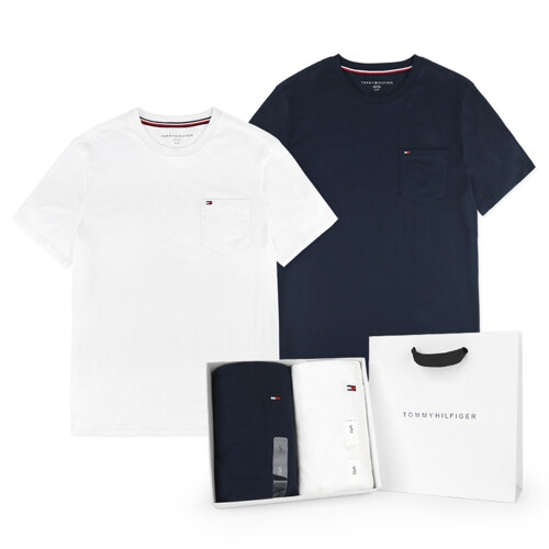  타미힐피거 힐피거 에센셜 반팔 티셔츠 T1048 2장 선물세트 2장 네이비.화이트M 선택완료