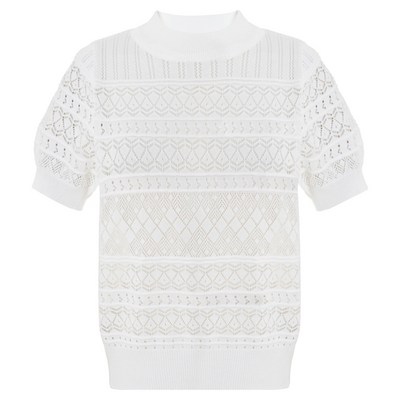 Ab.plus 에이비플러스 여성용 스카시 패턴 반팔 니트 LSY2MW37 IVORY 02 F1 FREE_이미지