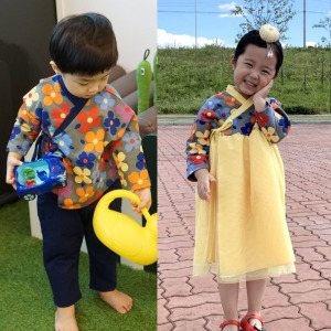  아동 유아 여아 면소재 생활 한복 꽃길 한복 세트