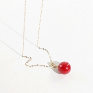 14K 금 목걸이 산호석 12mm 붉은 노을_NRPK42301