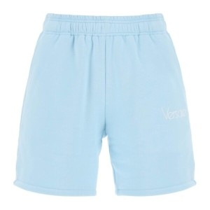 베르사체 라이트 블루 엘라스틱 웨이스트밴드 롤드 헴 로고 코튼 쇼츠 10143011A1_이미지