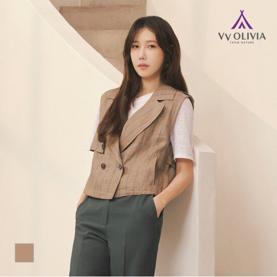 올리비아로렌 린넨 혼방 더블 베스트 VVCQC3M4261_이미지