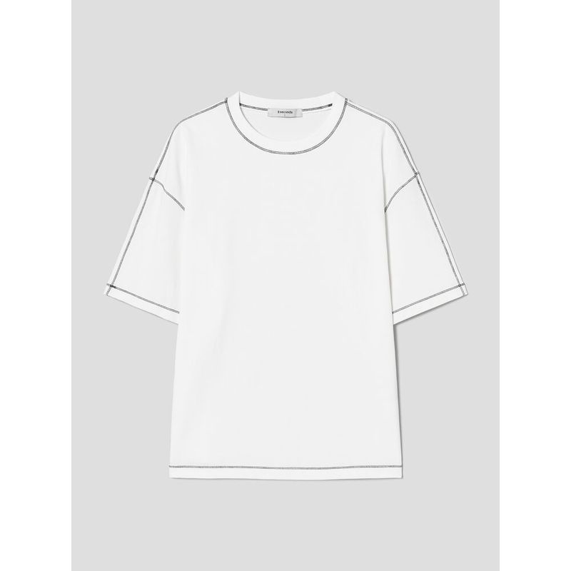 배색 스티치 포인트 반팔티 화이트 CCO023 LMH495