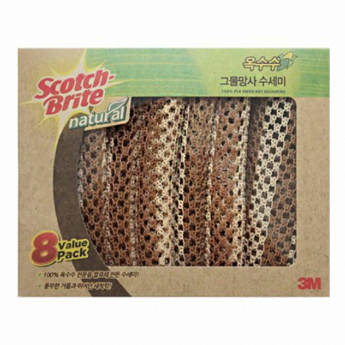 3M 스카치브라이트 내츄럴 옥수수 그물망사 수세미 (8개)_이미지