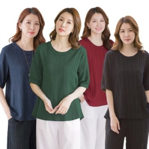 이브바바 여성 여름 인견 5부소매 플리츠 셔링 블라우스 티셔츠 중년 엄마옷 상의_이미지