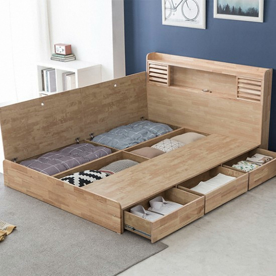 잉글랜더 로웰 슬라이딩 원목 수납 LED침대 Q (매트별도)_이미지