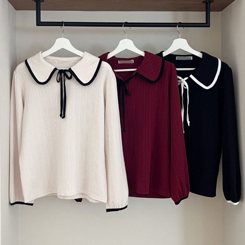 아이우먼 빅사이즈카라블라우스 S828L410 안나배색리본블라우스 BN_이미지