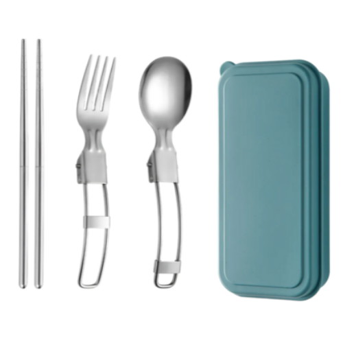 보다모가 휴대용 304 스테인리스 접이식 캠핑 수저 세트 그린