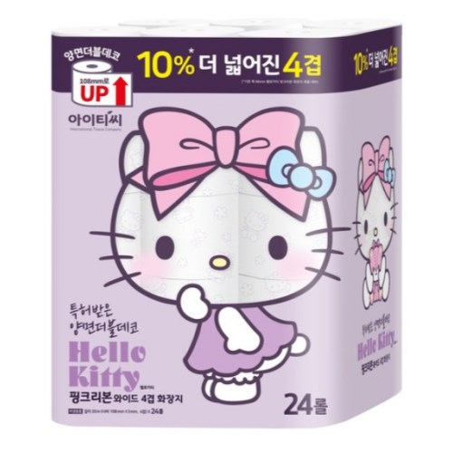 아이티씨 헬로키티 핑크리본 와이드 4겹 화장지 20m (24롤) (1팩)