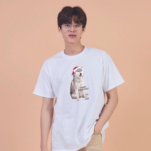 키밍 XMAS 성탄절 허스키 강아지 그래픽 반팔티 W7E27DF_이미지