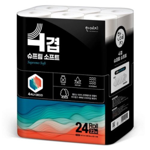  한예지 4겹 슈프림 소프트 22m (24롤) [2팩]
