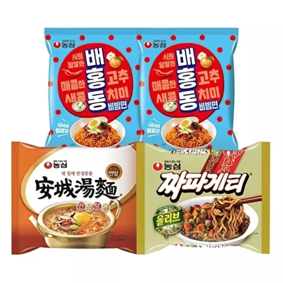 농심 배홍동 비빔면8개 + 안성탕면5개 + 짜파게티5개