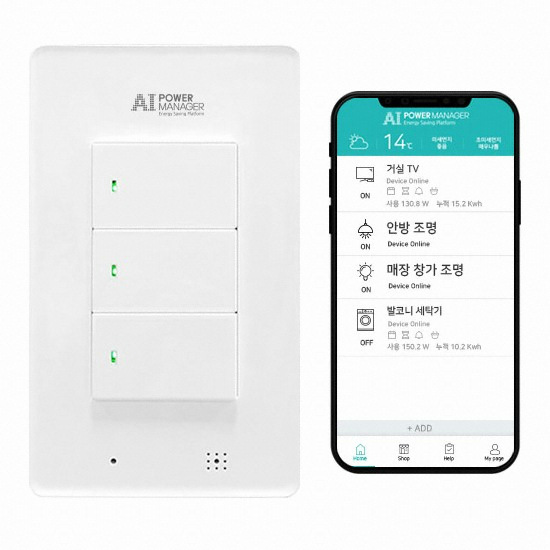 다원디엔에스 파워매니저 3구 IoT AI 조명 스위치_이미지