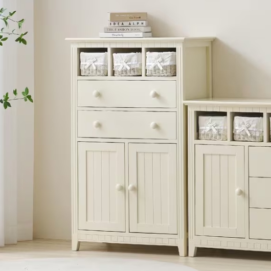 밀키웨이 아쿠아 원목도장 라탄 하이 수납장 760