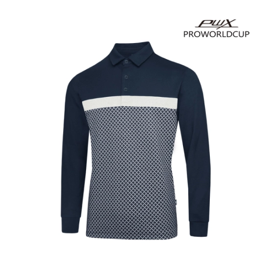 프로월드컵 배색 카라티셔츠 긴팔 Q323-3351-1DN_이미지