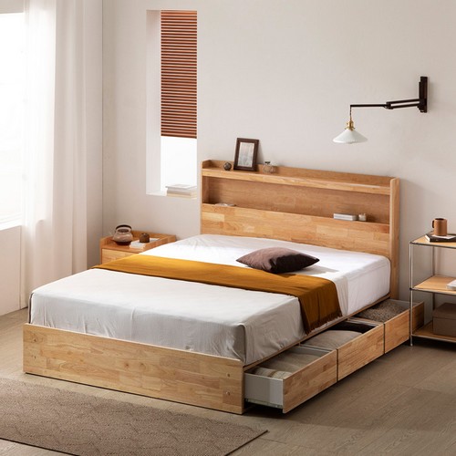 아르메 코지 원목 3단서랍형 수납 LED침대 Q