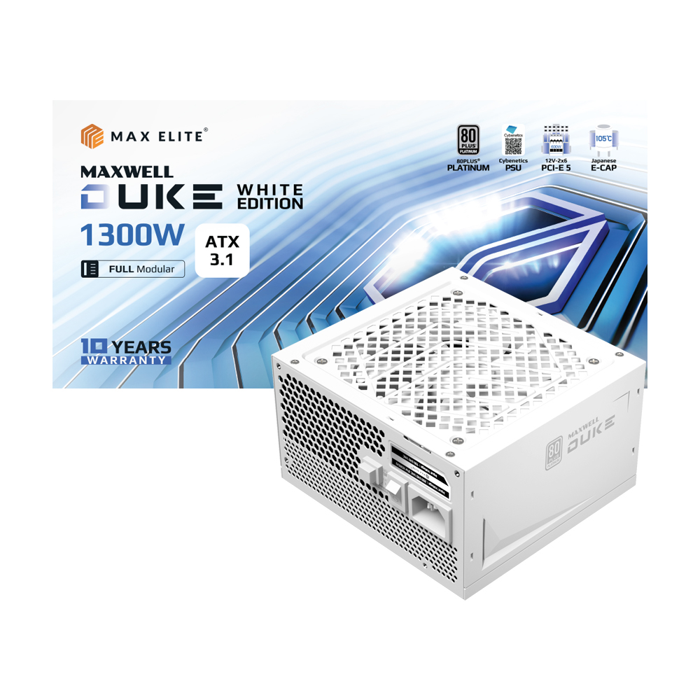 맥스엘리트 MAXWELL DUKE 1300W 80PLUS플래티넘 풀모듈러 ATX3.1 화이트이미지입니다. 누르면 해당 게시물로 새창이동합니다.