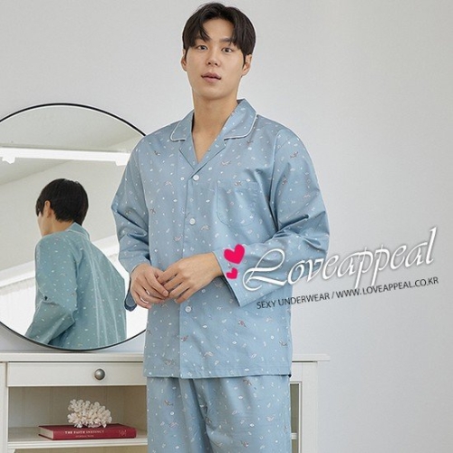 러브어필 국산 60수 주자면 딥블루 남자 상하잠옷 MP9565 면100%고급원단 결혼선물 4계절용_이미지