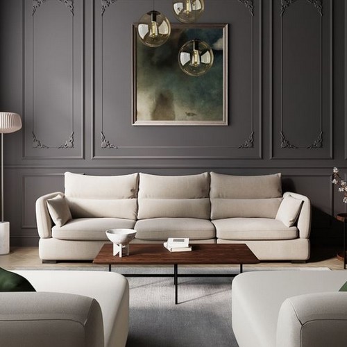 까사미아  린츠 패브릭 소파 4인용 (스툴별도)