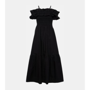 가니 셔링 코튼 포플린 미디 드레스 P00957044