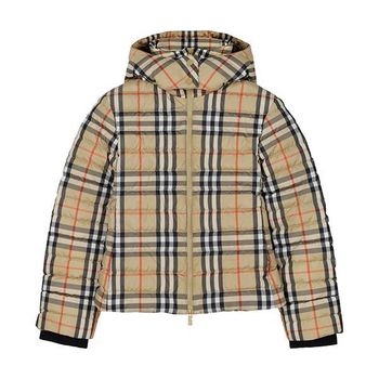 키즈 샌드 체크 퍼퍼 후드 구스 다운 자켓 153363831