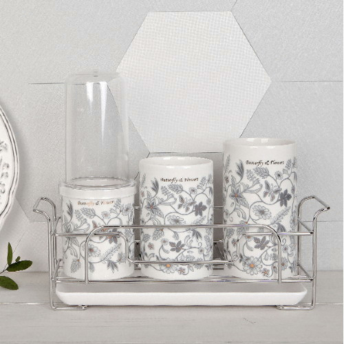 골든벨금속 버터플라이 그레이 3단 수저통 + 뚜껑_이미지