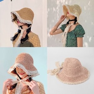 홈트리 클로이 리본 비치모자/여성 여름 보넷모자 3color