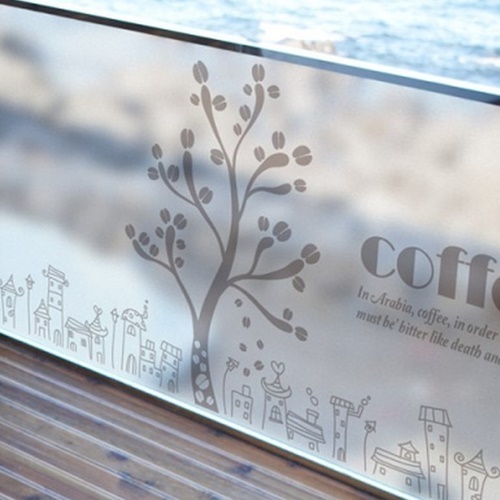꾸밈 무점착 글라스 시트지 원두가열리는커피트리 im635m