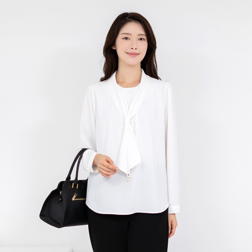 모슬린 엄마옷 타이 정장 긴팔 블라우스 BL515096 중년여성의류/50대/60대/마담/빅사이즈_이미지
