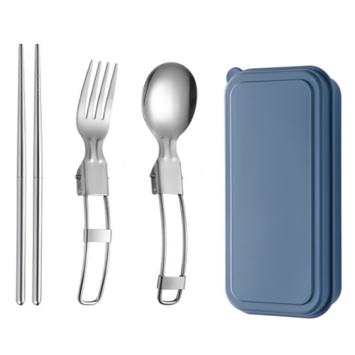 보다모가 휴대용 304 스테인리스 접이식 캠핑 수저 세트 블루