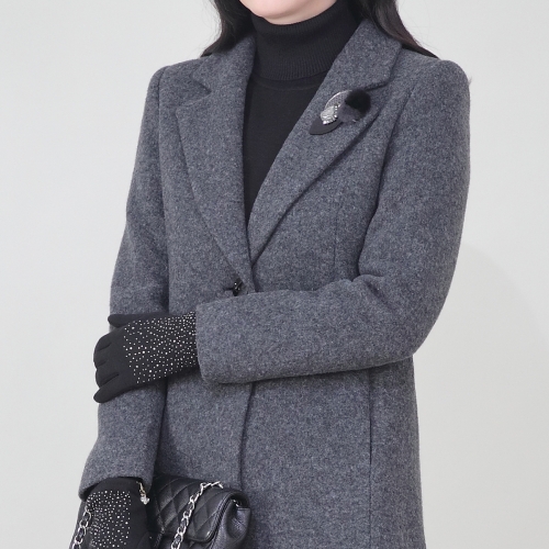 애비뉴투지 엄마옷 울 모 테일러 카라 브로치 원 버튼 주머니 봄 가을 초겨울 정장 하프 코트 J01525 88 블랙_이미지