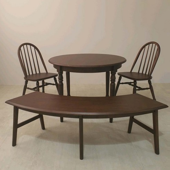 퍼피노 빌리 원형 원목 식탁 1000 (아치형의자2개+벤치1개)