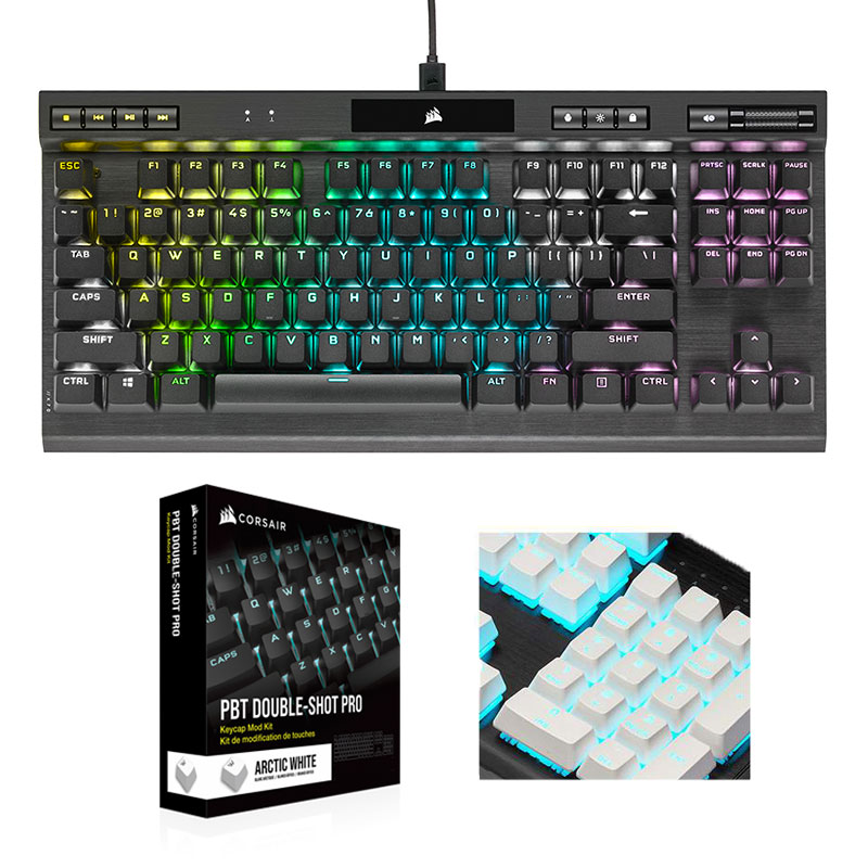 CORSAIR K70 RGB TKL CHAMPION+PBT Double-shot Keycaps Pro (저소음 적축, 화이트)_이미지