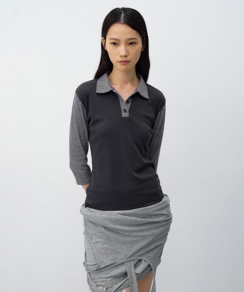 인사일런스 ltgt INSILENCE WOMEN 버튼 카라 티셔츠 CHARCOAL IW2F2TO50CH 300130