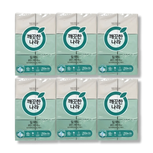 깨끗한나라 딥무드 모던 그린 미니 미용티슈 250매 (6입)