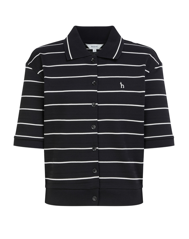 헤지스레이디스 여성 도비조직 스트라이프 반팔 폴로 가디건 블랙 HSTS6B301BK_이미지
