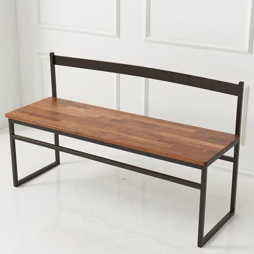 아름이와다움이 해피 스틸 등받이 멀바우원목 벤치의자 2인용_이미지