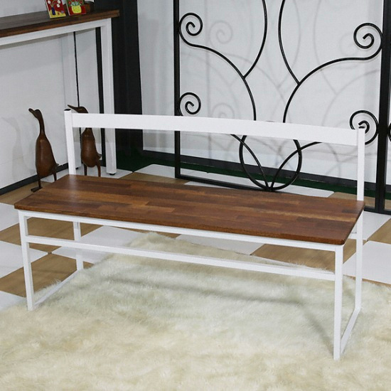 아름이와다움이 해피 스틸 등받이 멀바우원목 벤치의자 2인용_이미지