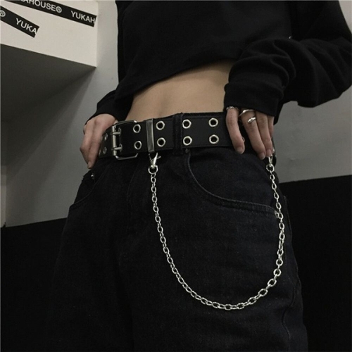 Y2K 체인줄 포함 아일렛 두줄 찡 레더 패션 여성 벨트이미지입니다. 누르면 해당 게시물로 새창이동합니다.