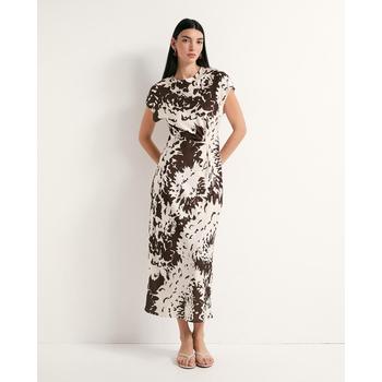 사틴 스페라 프린트 반팔 미디 원피스 / 56240009334 MARRON_이미지