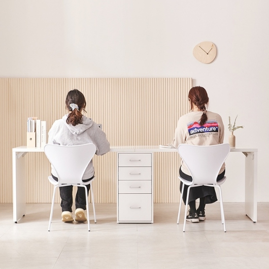 필웰 E0자재 4단서랍장 2인용 책상세트 (2800x600)_이미지