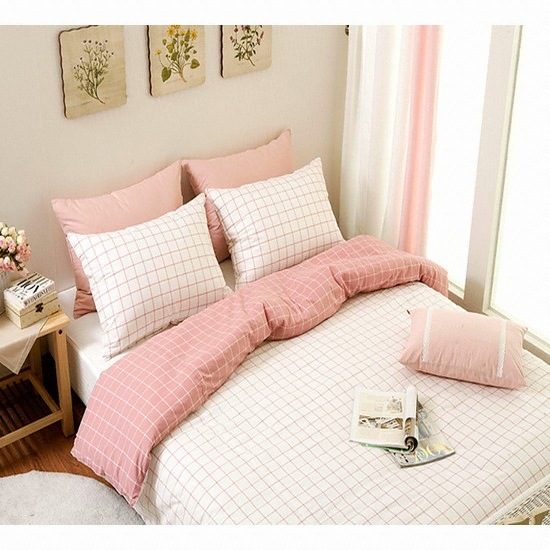 데코토닉 핑크 체크 매트리스커버세트 (퀸 Q)