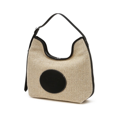 바네사브루노 아떼 잡화 아떼 액세사리 AABA6E821BK ECOLE 블랙 베이지 에꼴 라피아 숄더백_이미지