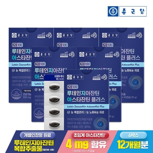 종근당건강 20100 루테인 지아잔틴 아스타잔틴 플러스 500mg 60캡슐 (6개)
