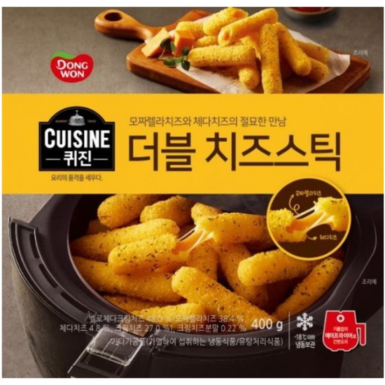 동원F&B 퀴진 더블치즈스틱 400g이미지입니다. 누르면 해당 게시물로 새창이동합니다.
